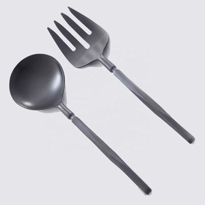 Ensemble de service de nourriture poignée biseautée Design ensemble de service noir mat décor à la maison grand serveur de fruits à salade imprimé de luxe - Product Image 1