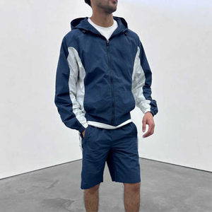 Ensemble coupe-vent personnalisé avec logo OEM, short et veste coupe-vent légère en nylon 100% à fermeture éclair intégrale, deux pièces, pour homme - Product Image 2