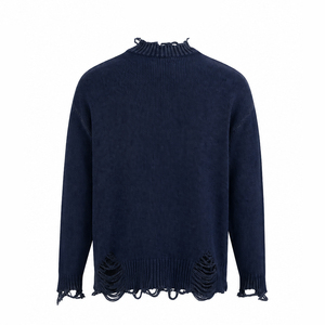 Pull en tricot déchiré pour homme, col rond, style vintage, pull décontracté streetwear, pull d'hiver - Product Image 4