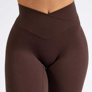 Leggings de compression marron pour femme, style sportif, en tricot noir uni, Spandex Nylon, toutes saisons, ajustement sans couture - Product Image 2