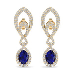 Boucles d'oreilles pendantes REYES, nouveau design, or jaune 14K 18K, moissanite, prix d'usine, coupe ovale, 2,8 carats, saphir bleu, bijoux - Product Image 2