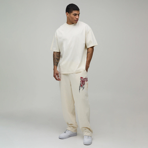 <b>Gothic</b> Seam Washed Cotton/Fleece Straight Long Joggers Drawstring Waist Eco-friendly Fabric Streetwear Sweatpants for Men - Product Image 4