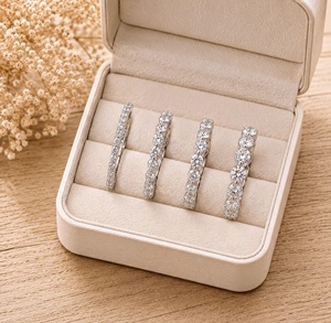 Lab Grown Diamond 1 Carat Round Cut Solid Gold 10K 14K 18K <b>Thin</b> Stackable Pave Setting Wedding Anniversary Band for Women - Product Image 3
