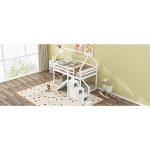 เตียงสองชั้นสีขาวแบบเตียงคู่พร้อมสไลเดอร์และบันได เตียงสองชั้นสำหรับเด็กพร้อมอุปกรณ์เสริมที่ไม่เหมือนใคร - Product Image 4
