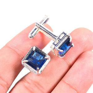 Boutons de manchette en cristal bleu, ton argenté, accessoires de vêtements formels pour hommes, élégants boutons de manchette pour mariage et costume d'affaires, vente en gros pour cadeaux - Product Image 4