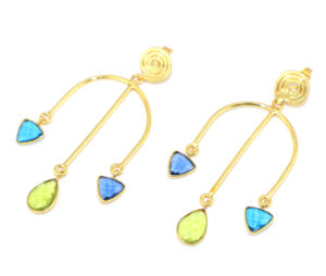 Unique Design Checker Cut Hydro Quartz Luxury <b>Fashion</b> Wire Design Shape 22K Gold Plated Brass Metal <b>Drop</b> <b>Earring</b> Wholesale Women - Product Image 2