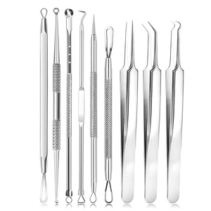 Premium 9 Piece Stainless Steel Acne <b>Blackhead</b> <b>Extractor</b> Kit with Custom Label Professional Pore Cleaner Tools - Product Image 1