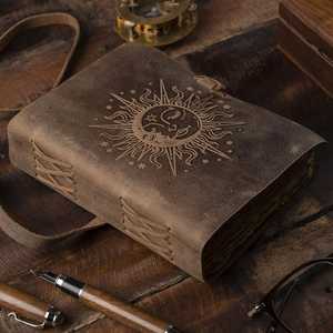 Diario de Tapa Dura con Espiral de Cuero Son & Moon, con Papel de Borde Rústico, 100 Hojas, Libro de las Sombras, Regalo - Product Image 5
