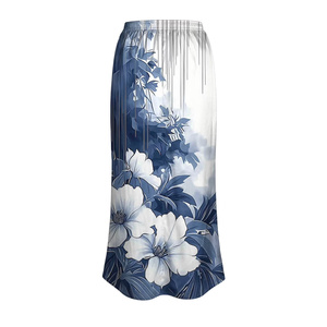 Jupe longue élégante pour femmes, imprimé floral, satin, taille haute, taille élastique, décontractée, toutes saisons, tissu doux, impression numérique, 100% soie - Product Image 2