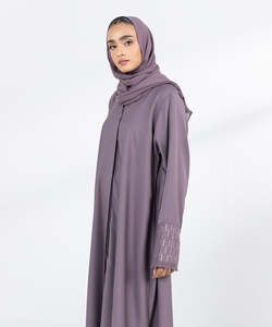 Elegant <b>Purple</b> Muslim Abaya Matching Hijab Long Sleeve Midi Modest <b>Dress</b> Women Daily Wear Breathable Lightweight - Product Image 5