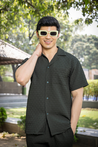 Men's Summer Formal Solid 100% Cotton Breathable <b>Knitted</b> Shorts <b>Set</b> (Green) - Product Image 4