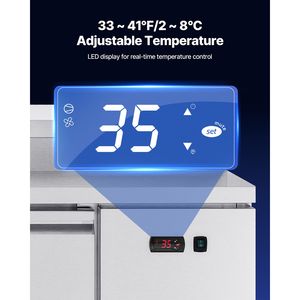 Attrezzatura di Refrigerazione per Cucine Commerciali, Tavolo Refrigerato per Preparazione Pizza da 44 Pollici con Piano Ultra-Largo da 20 Pollici - Product Image 5