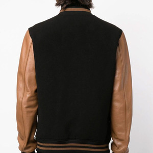 Custom Brand Merchandising Leather Varsity Bomber Jacket Leather Sleeves Premium Blank Design Button Closure Outdoor Use - Product Image 2