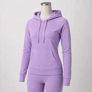 Sweat-shirt à capuche violet pour femme, couleur unie, en coton et fibre de bambou, polaire, manches longues, longueur normale, vêtements de sport d'automne - Product Image 3