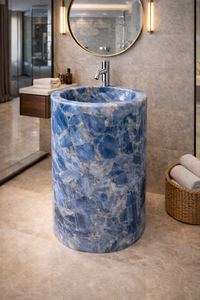 Lavabo sur pied en onyx bleu de luxe, écologique, en pierre semi-précieuse naturelle, pour salle de bain, hôtel moderne, villa - Product Image 2