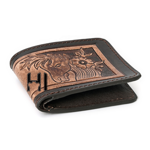 Lujo de los hombres de la moda occidental de cuero genuino Bifold Tooled Hipster RFID corto Trifold monedero Vintage Floral borla cartera - Product Image 4