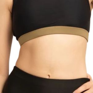 <b>Women</b> <b>Black</b> Sports Bra Racerback <b>Crop</b> <b>Top</b> Athletic Tank with Lime Green Band Sleeveless Workout Yoga Fitness Training - Product Image 3