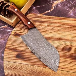 Couteau de cuisine artisanal en acier Damas, couteau de boucher à lame fixe, manche en bois, étui en cuir, vente en gros, directement de l'usine - Product Image 2
