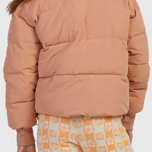 Chaqueta Acolchada de Mujer Color Durazno, Manga Larga, Cuello Alto, Abrigo de Invierno, Relleno Grueso de Poliéster, Cierre de Cremallera, Color Sólido - Product Image 4