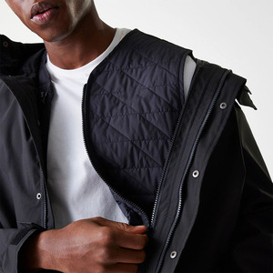 Veste unisexe noire vintage avec col montant, gilet matelassé en losanges amovible à l'intérieur, écologique, imperméable et coupe-vent - Product Image 3