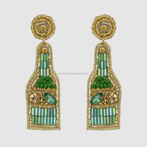 Pendientes de Botón con Cuentas de Vidrio Bordadas a Mano, Unisex, con Perlas, Estilo Bohemio Indio, para Regalo - Product Image 5