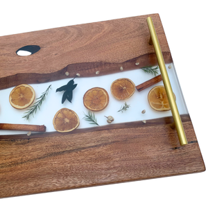 Rustic Wooden Serving Tray With Resin Inlay Dried Citrus And Herbs Rectangular Handmade Kitchen Tableware - Product Image 3