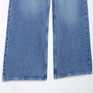 Jean baggy personnalisé pour femme grande taille, en denim de coton délavé clair, avec boutons décoratifs, style streetwear automne, coupe ample, taille avec logo - Product Image 5