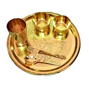 Ensemble de vaisselle vintage en laiton, vaisselle traditionnelle indienne Thali, vente en gros, assiette, bol et cuillère faits à la main pour hôtel - Product Image 4