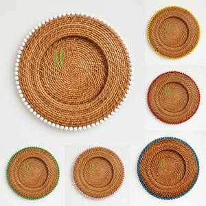 Tendencia en Artículos Ecológicos: Plato Decorativo de Ratán Natural, Decoración de Pared Redonda con Diseño Floral, Mantel Individual de Ratán, Manteles Individuales de Ratán para el Hogar - Product Image 1