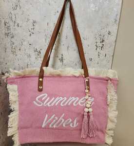 Sac fourre-tout en toile rose avec lettres brodées, franges, sac à bandoulière, logo personnalisé, sac de shopping, sac de voyage pour femmes - Product Image 3