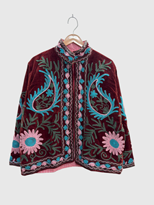 Blouson à col mandarin brodé à la main avec motif géométrique, manches longues, style velours, pour adulte, collection automne - Product Image 1