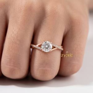 Anillo de Compromiso de Lujo con Diamante Cultivado en Laboratorio, con Corte Pavé, Chapado en Oro, Anillo de Boda para Mujer, Regalo para Fiesta - Product Image 1