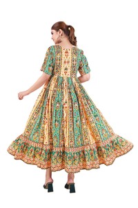 Robe longue vintage à imprimé floral, coupe trapèze, col carré, manches courtes, en mousseline, pour femme, robe d'été - Product Image 4