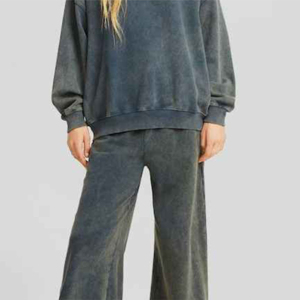 Ensemble de survêtement décontracté pour femme en coton lavé, col rond, manches longues, coupe ample, couleur unie, automne - Product Image 2