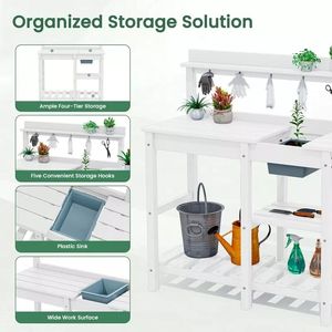 Resistente alle intemperie in legno giardino Workstation panca per invasatura all'aperto tavolo mensola di stoccaggio per la semina per cortile Patio balcone - Product Image 6