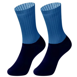 Blue Striped Crew <b>Socks</b> Breathable Knitted for Adults Daily Casual Wear - Product Image 1