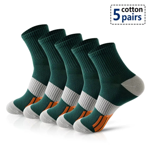 Ankle <b>Socks</b> Men Women Cotton Breathable Knitted Sport Low Cut Crew <b>Socks</b> Green Gray Orange Summer Casual Wear 5 Pairs - Product Image 1