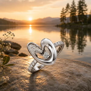 Bague de fiançailles personnalisée de luxe en or 10K 14K 18K ou argent 925 935 avec diamant rond de laboratoire torsadé en forme de cœur - Product Image 1