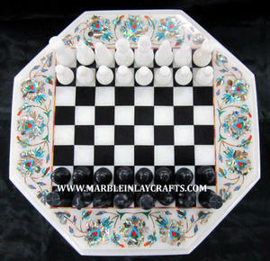 Exportateurs de dessus de table à manger en marbre blanc incrusté, forme octogonale avec motif floral, pour la décoration de la maison et des hôtels - Product Image 4