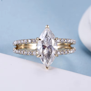 New Fashion Custom Jewelry Engagement <b>Ring</b> 925 Sterling Silver 14K Gold Marquise Cut Moissanite Diamond <b>Ring</b> For Anniversary - Product Image 2