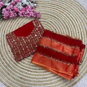 Sari de seda espacial de 9 paneles para mujer, diseño original con bordado Aari, trabajo de espejo, Latkan Pallu y blusa con bordado múltiple AARIKA - Product Image 4