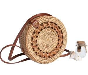 Vietnam Factory Round Rattan <b>Bag</b> Handmade Natural Rattan <b>Wicker</b> Handbag for Fashion Crossbody Travel Daily Use Women - Product Image 1