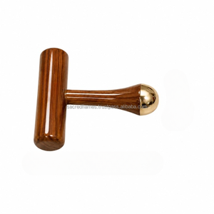 Masseur corporel ayurvédique en forme de T, baguette Kansa, manche en bois, bronze, outil d'acupression pour tissus profonds et points de déclenchement, vente en gros - Product Image 2