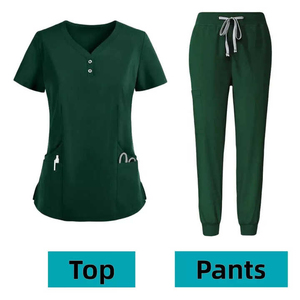 Tenues médicales pour femmes les plus vendues : Ensembles de blouses et pantalons en coton tricoté à manches courtes pour cliniques et infirmières - Product Image 5