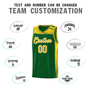 Ensemble de maillots de basket personnalisés vert et jaune, impression sublimée, débardeur et short en mesh respirant, uniforme d'équipe unisexe pour adultes, logo personnalisé - Product Image 3