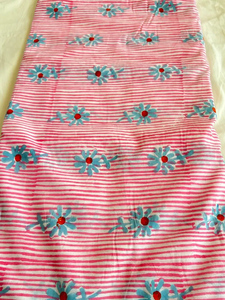 Pink Stripe Hand Block Print Cotton Fabric Blue Floral Jaipur Sanganeri Print Dress <b>Sewing</b> Fabric by Yard - Product Image 4