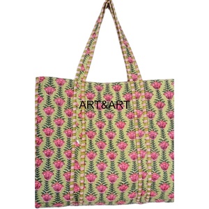 Bolso de mano acolchado con estampado floral de algodón indio para mujer, bolso de hombro para uso diario, bolso de mano de almacenamiento abierto, bolsos grandes de algodón Hippie bohemio - Product Image 6