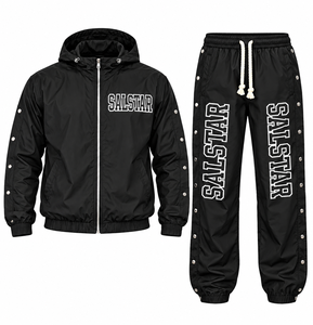 Ensemble de survêtement coupe-vent noir personnalisé pour homme, veste légère à capuche et pantalon de jogging, tenue de sport zippée intégrale - Product Image 1