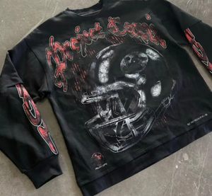 Sudaderas con capucha personalizadas con estampado animal, bordadas, rasgadas, de 250 g/m², manga larga completa, puños con efecto desgastado, lavado ácido, corte holgado y corto - Product Image 4