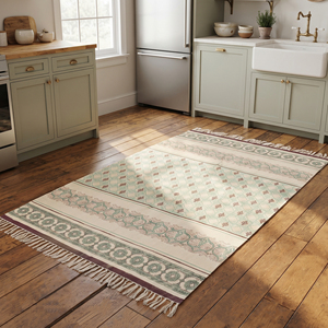 Alfombra de Área Hecha a Mano de Estilo Bohemio Geométrico de Algodón Ecológico para Salas de Estar Contemporáneas con Material Reciclado - Product Image 3